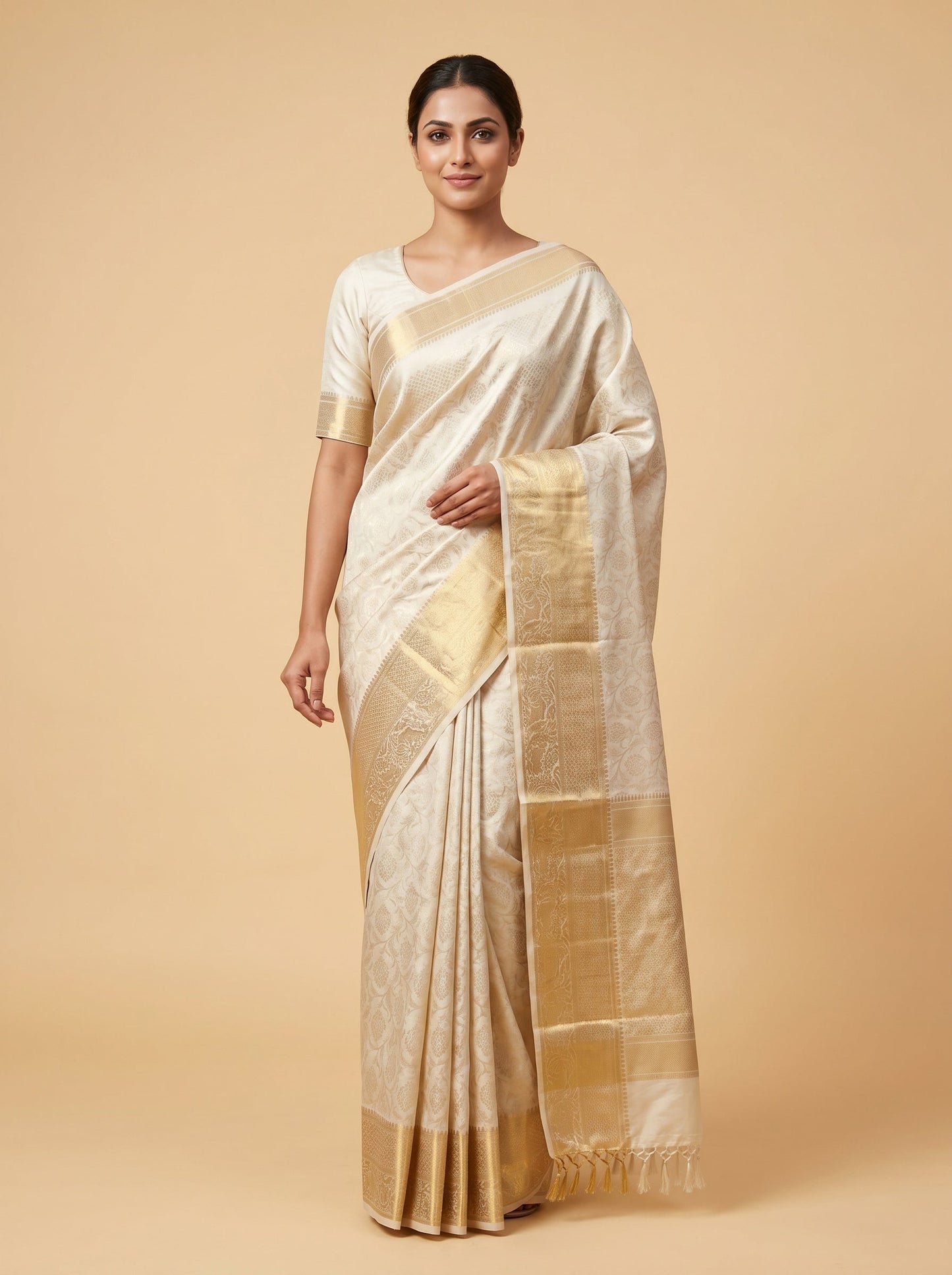 White Ivory Classic Weave Handloom Saree