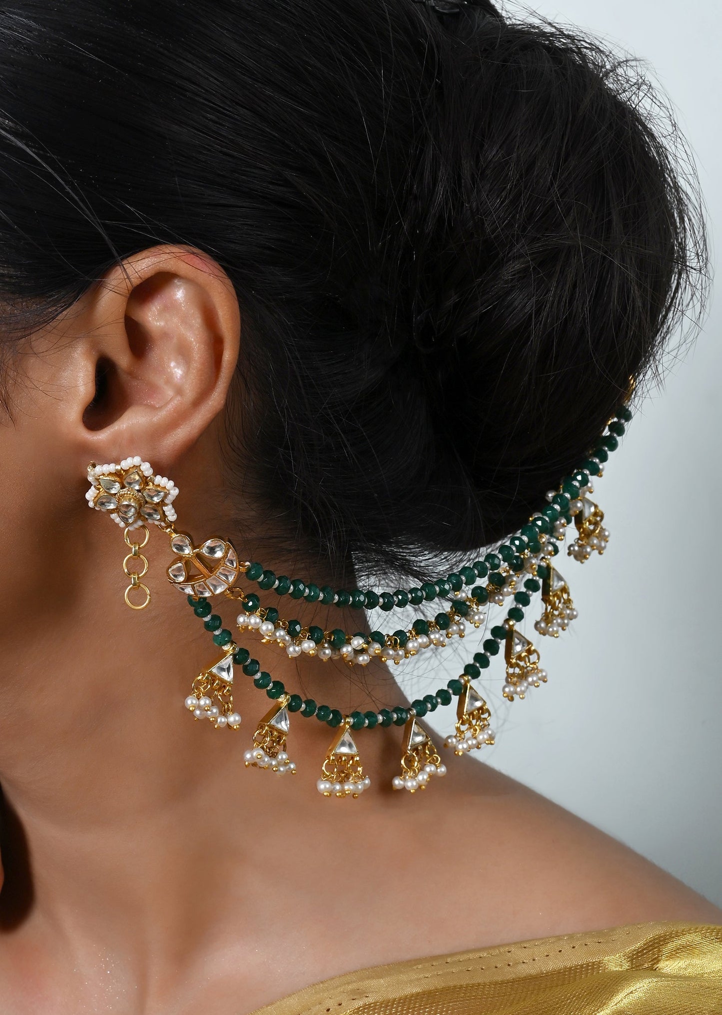 White Jadau Kundan Ear Chain