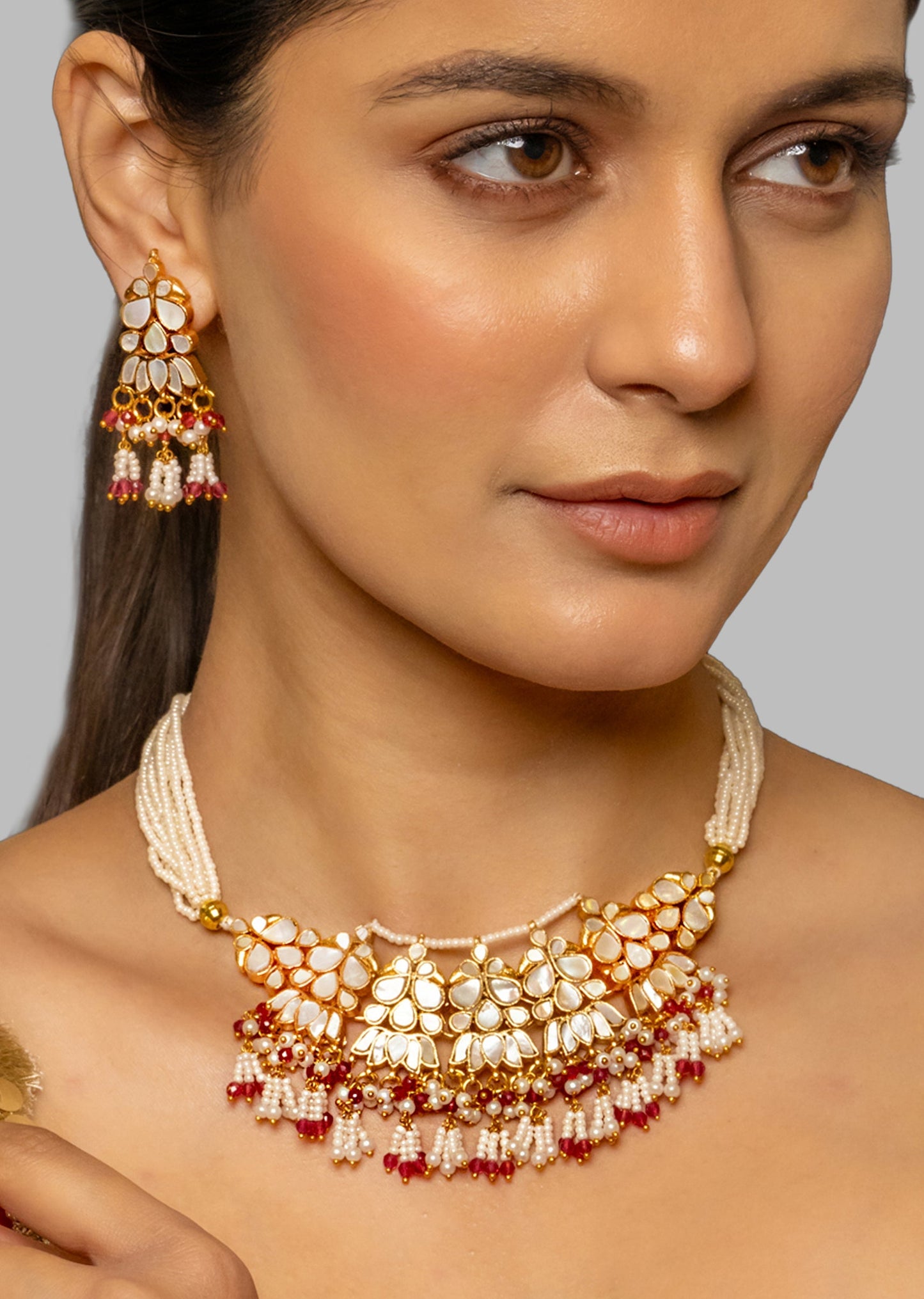 Red And Gold Kundan Polki Bridal Choker Set