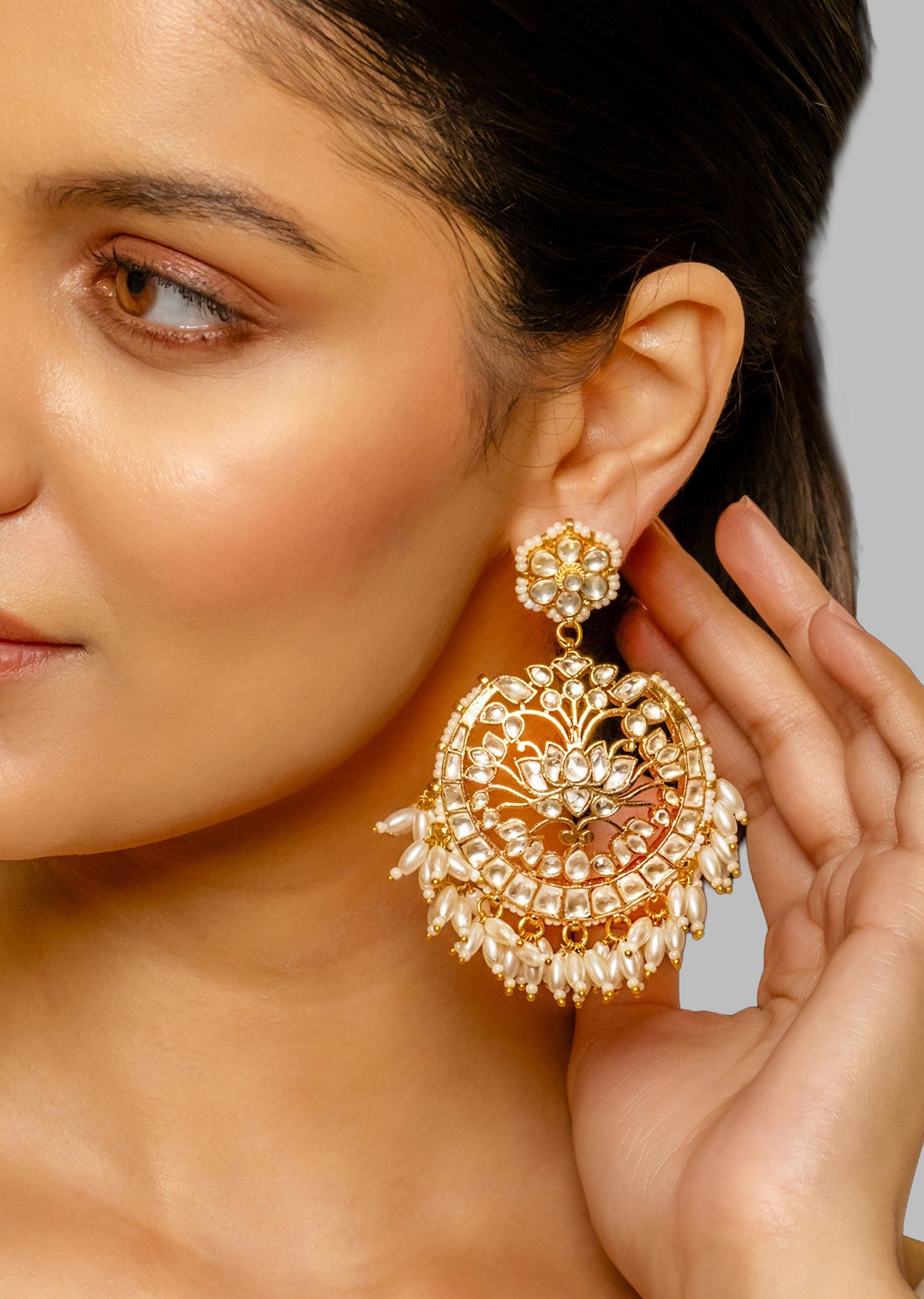 White Kundan Polki Bridal Drop Earrings