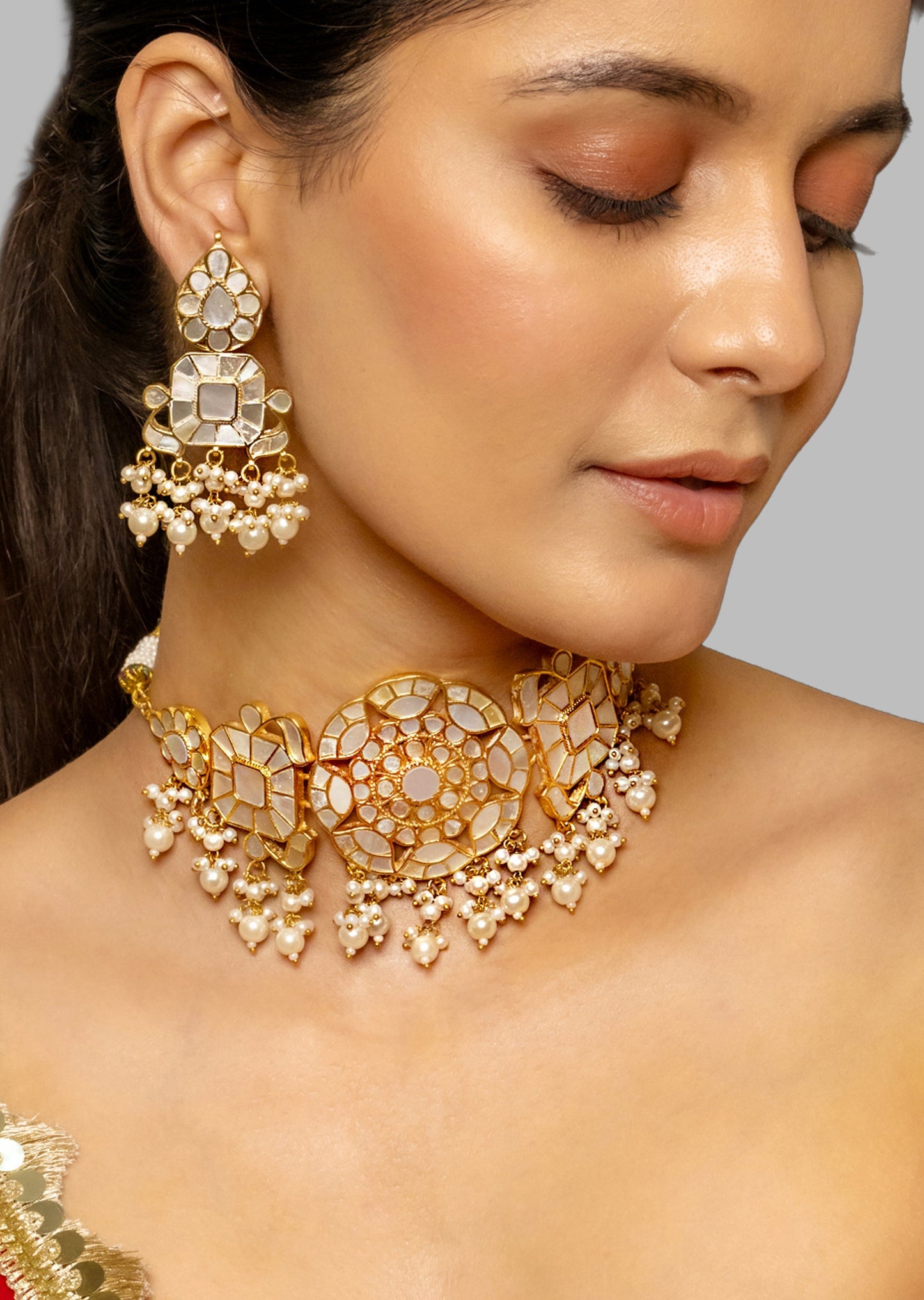 White Kundan Polki Statement Choker Set