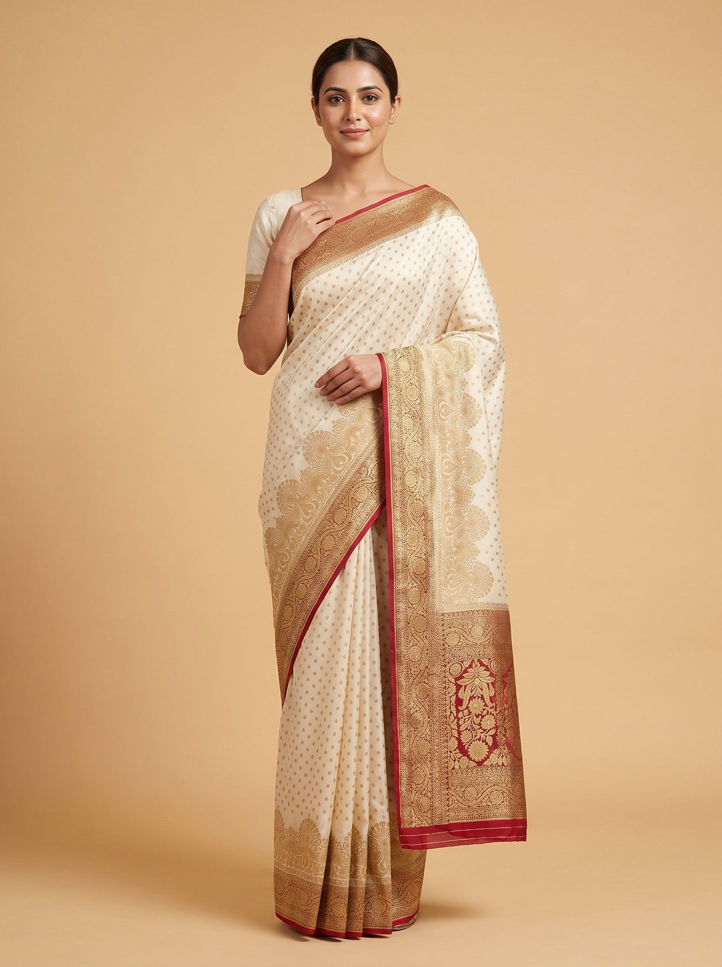 White Minimal Finish Handloom Saree
