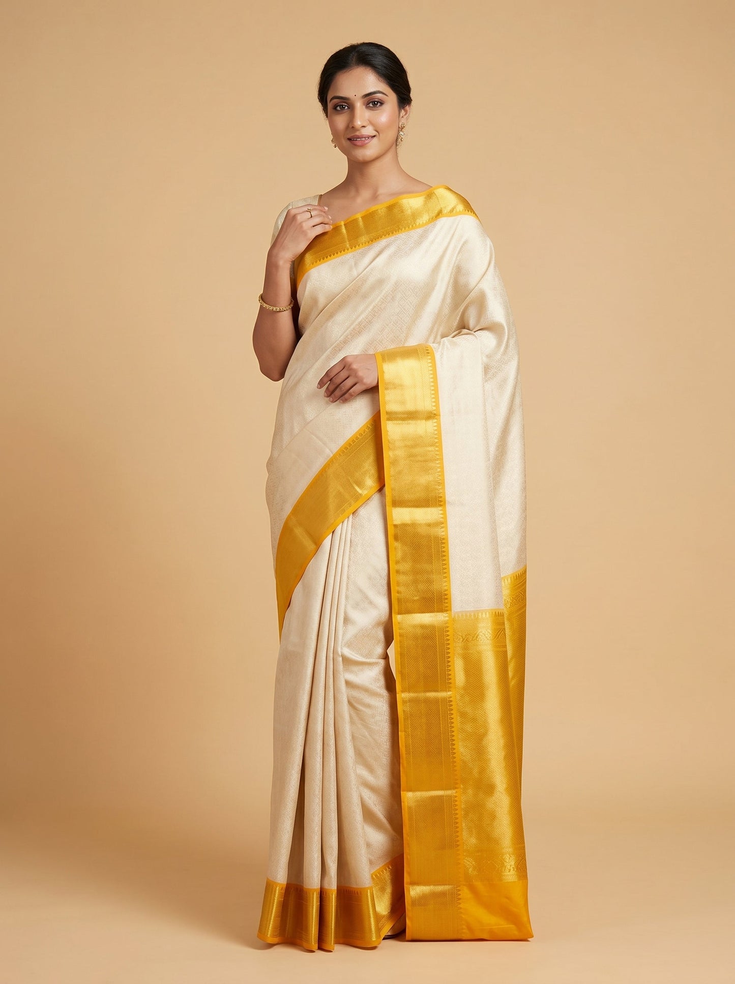 White Mustard Fusion Handloom Saree