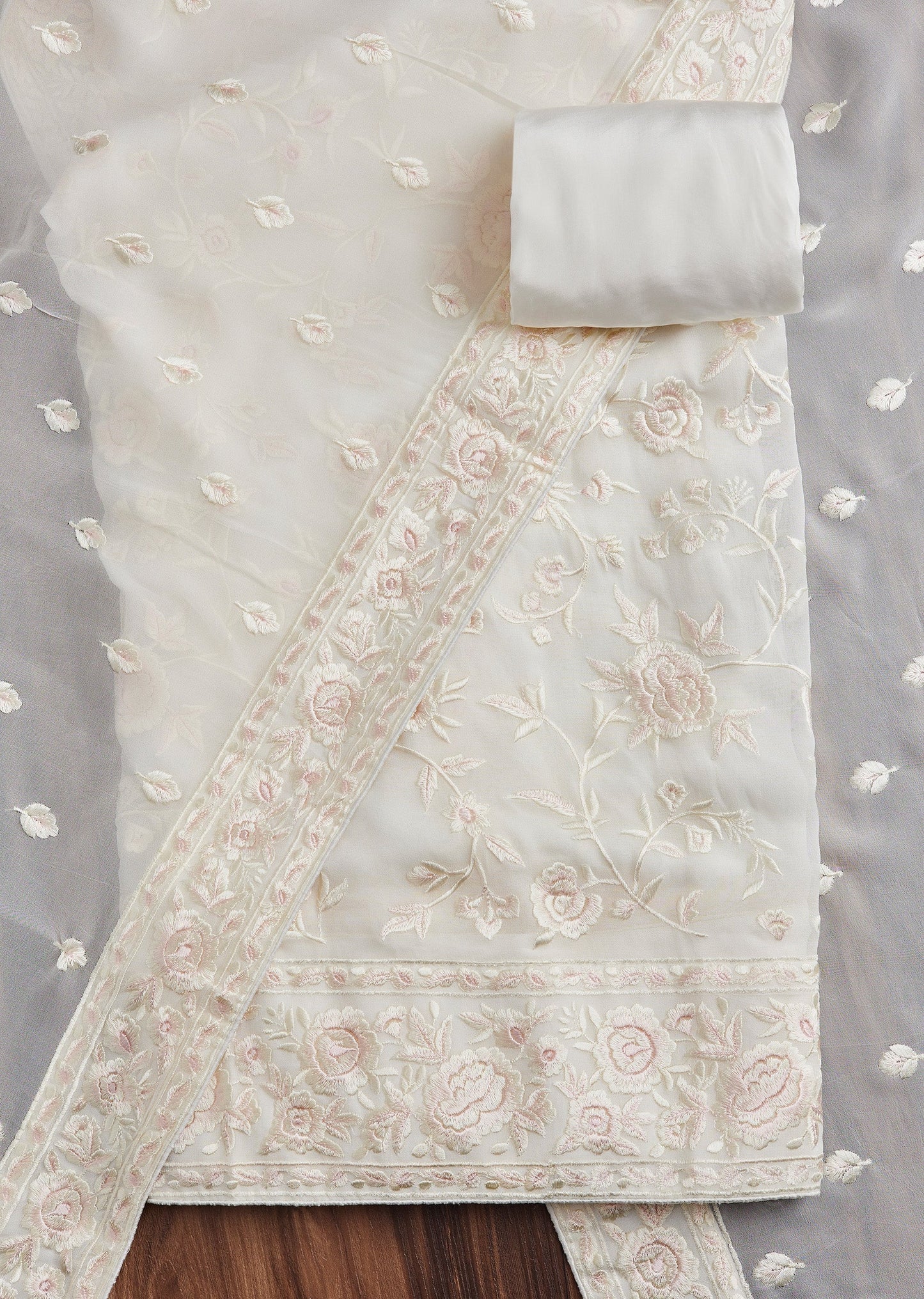 White Organza Resham Suit
