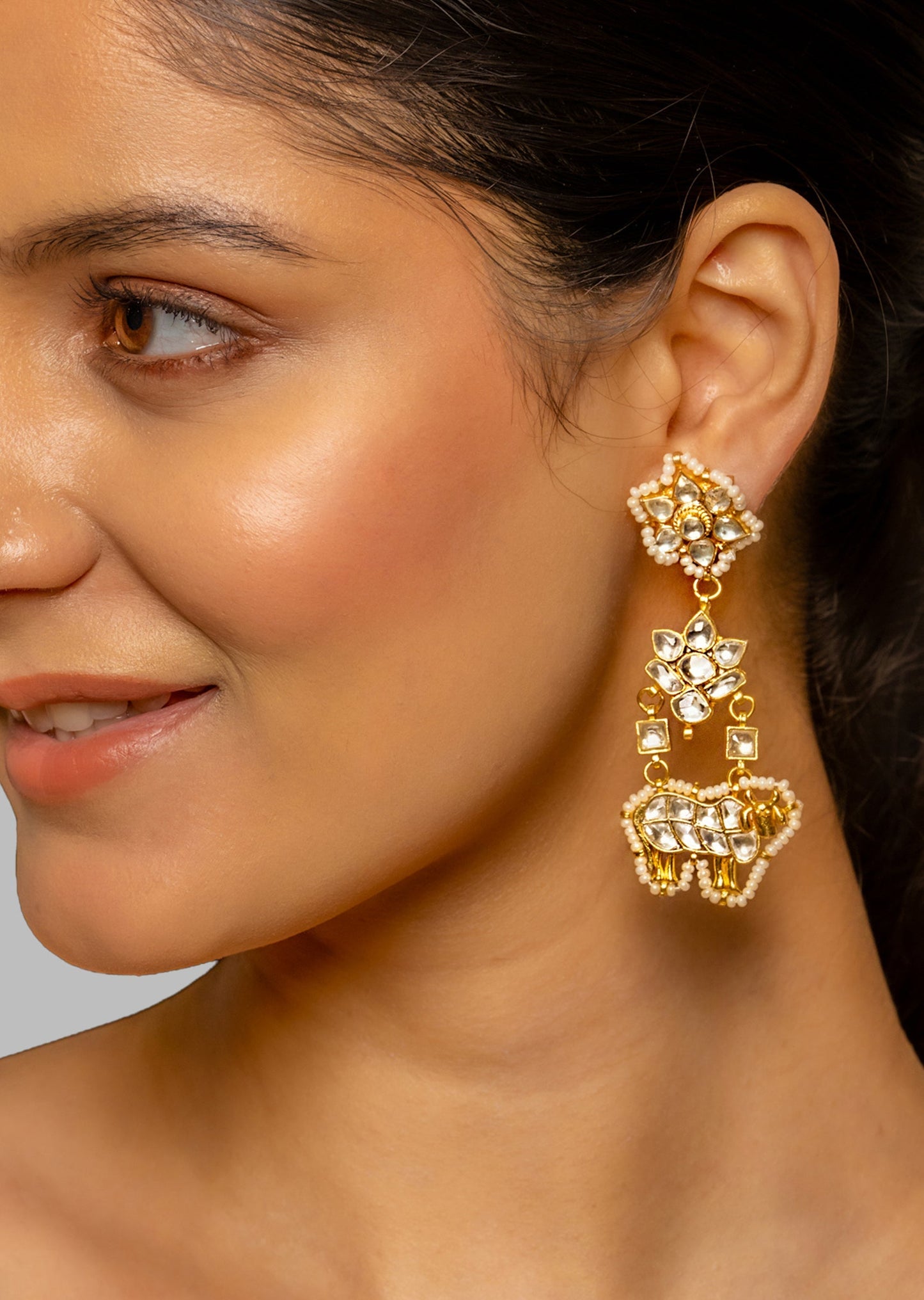 White Polki Inspired Kundan Earrings