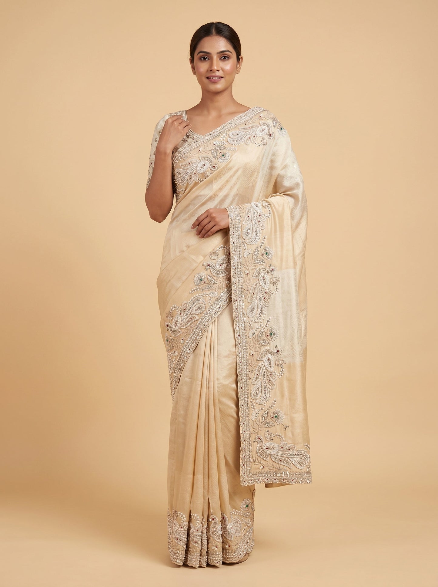 White Pure Detail Embroidered Saree