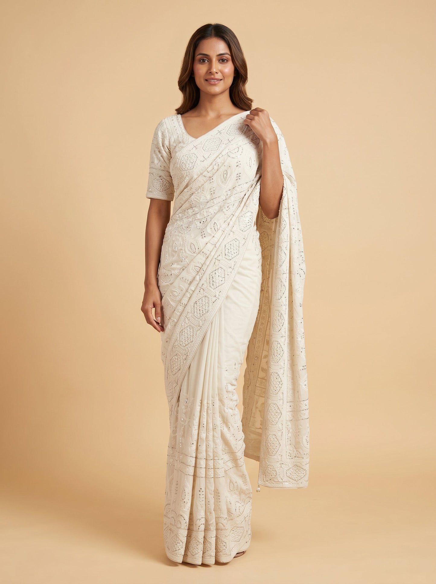 White Pure Flow Handloom Saree