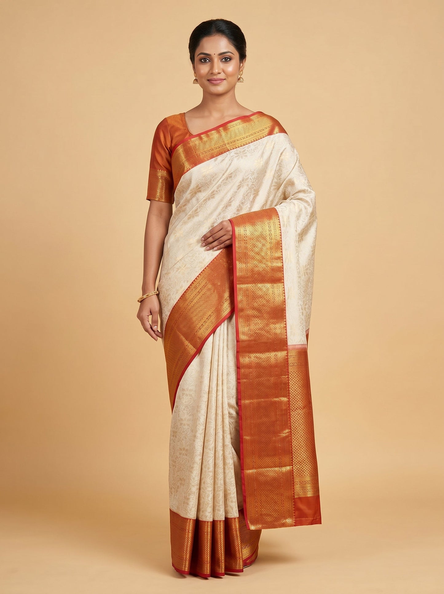 White Red Crisp Contrast Handloom Saree