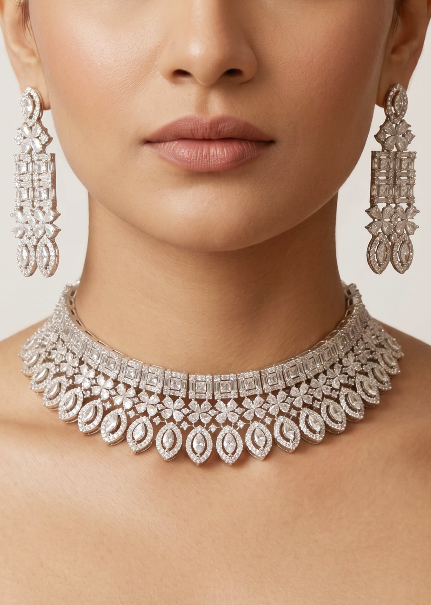 White Rhodium Statement Choker Set