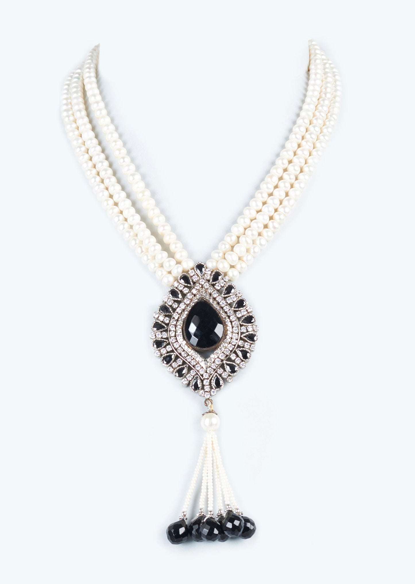 White Semi Precious Stones And Pearl Mala