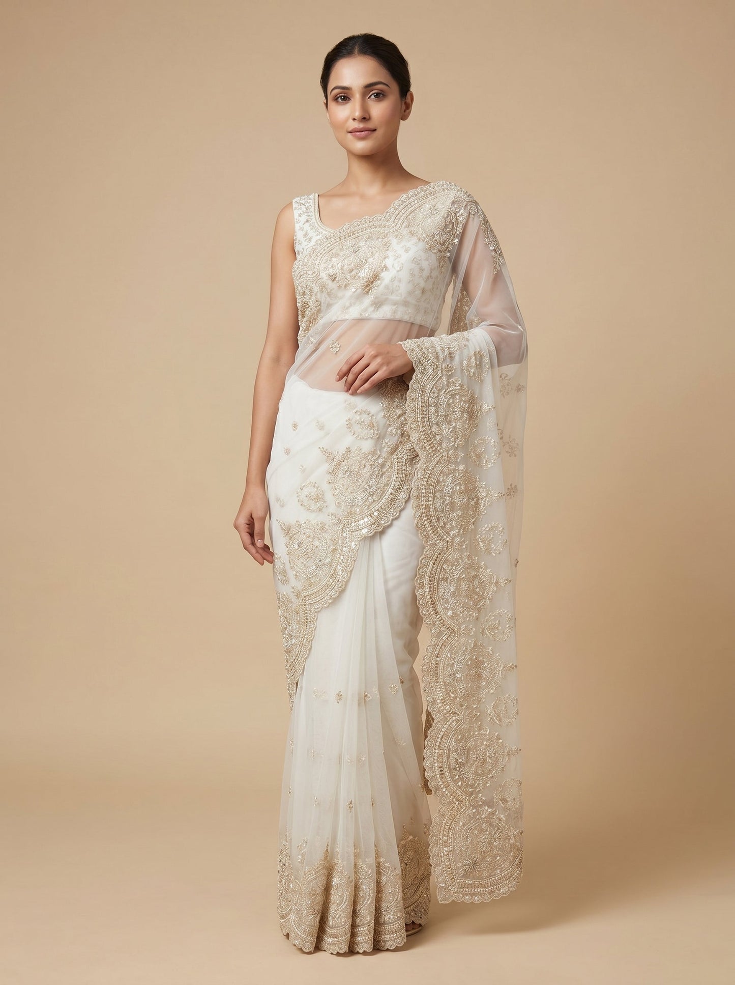 White Simple Art Saree