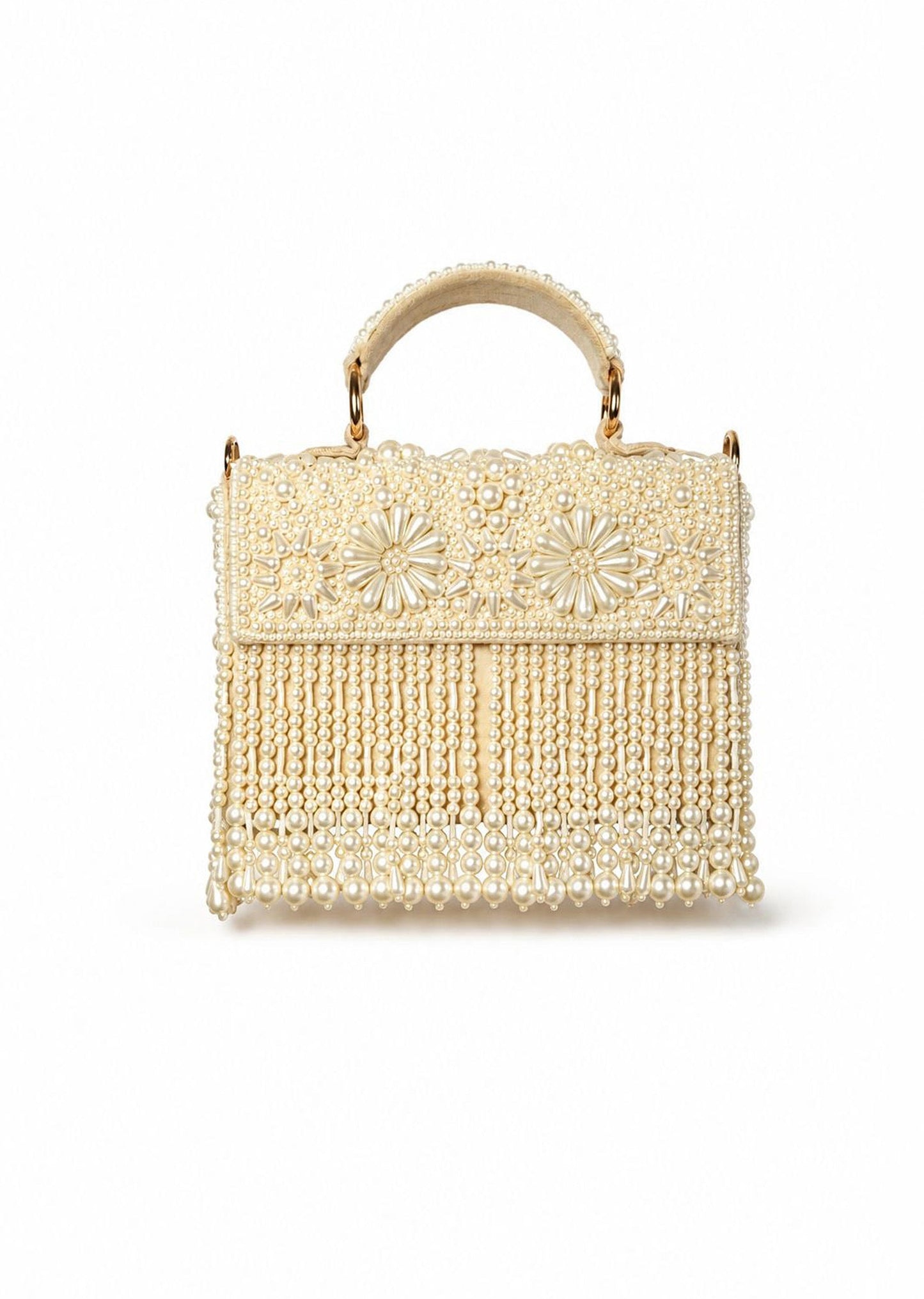 White Tassel Beaded Purse