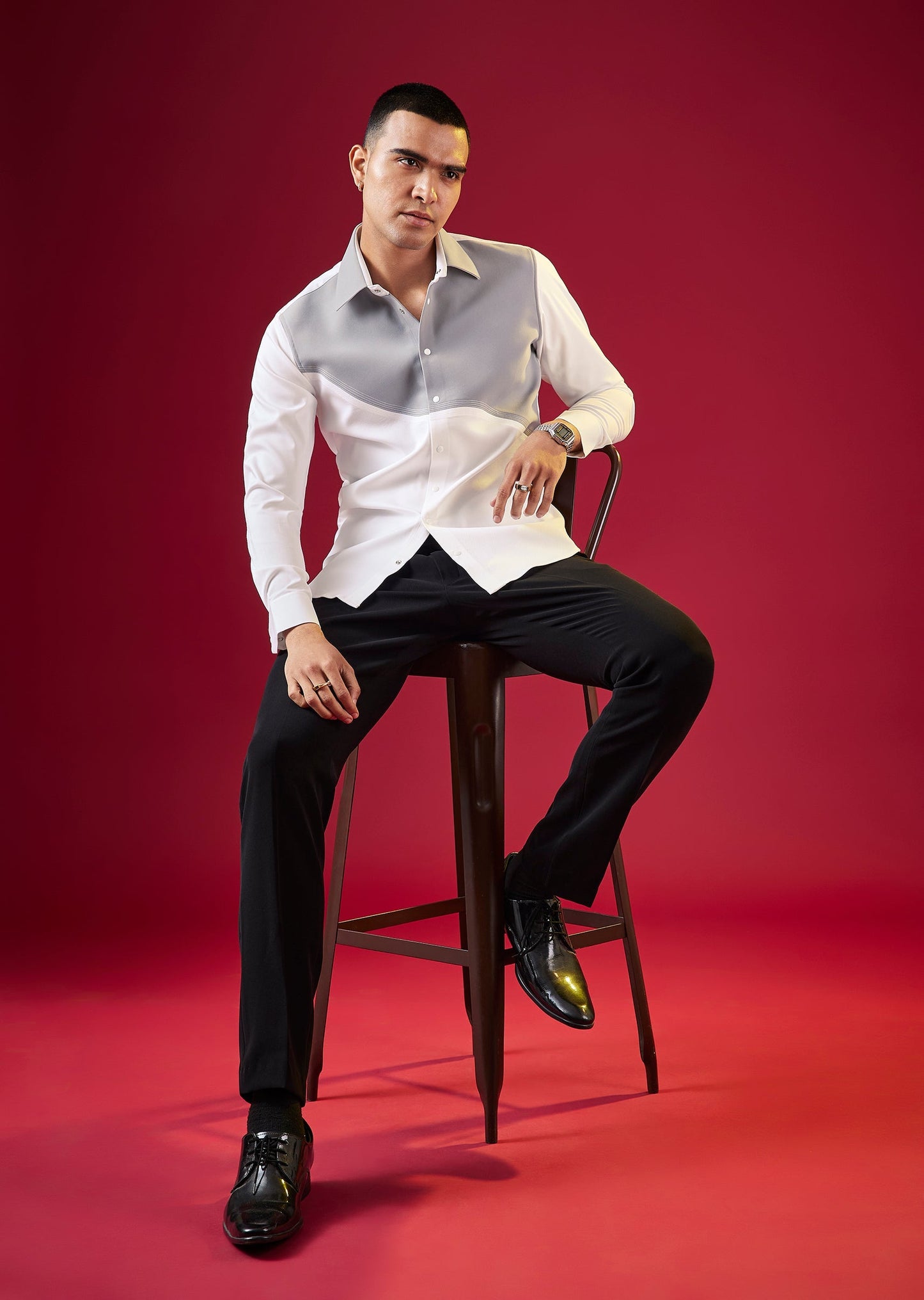White Viscose Button Front Mens Shirt