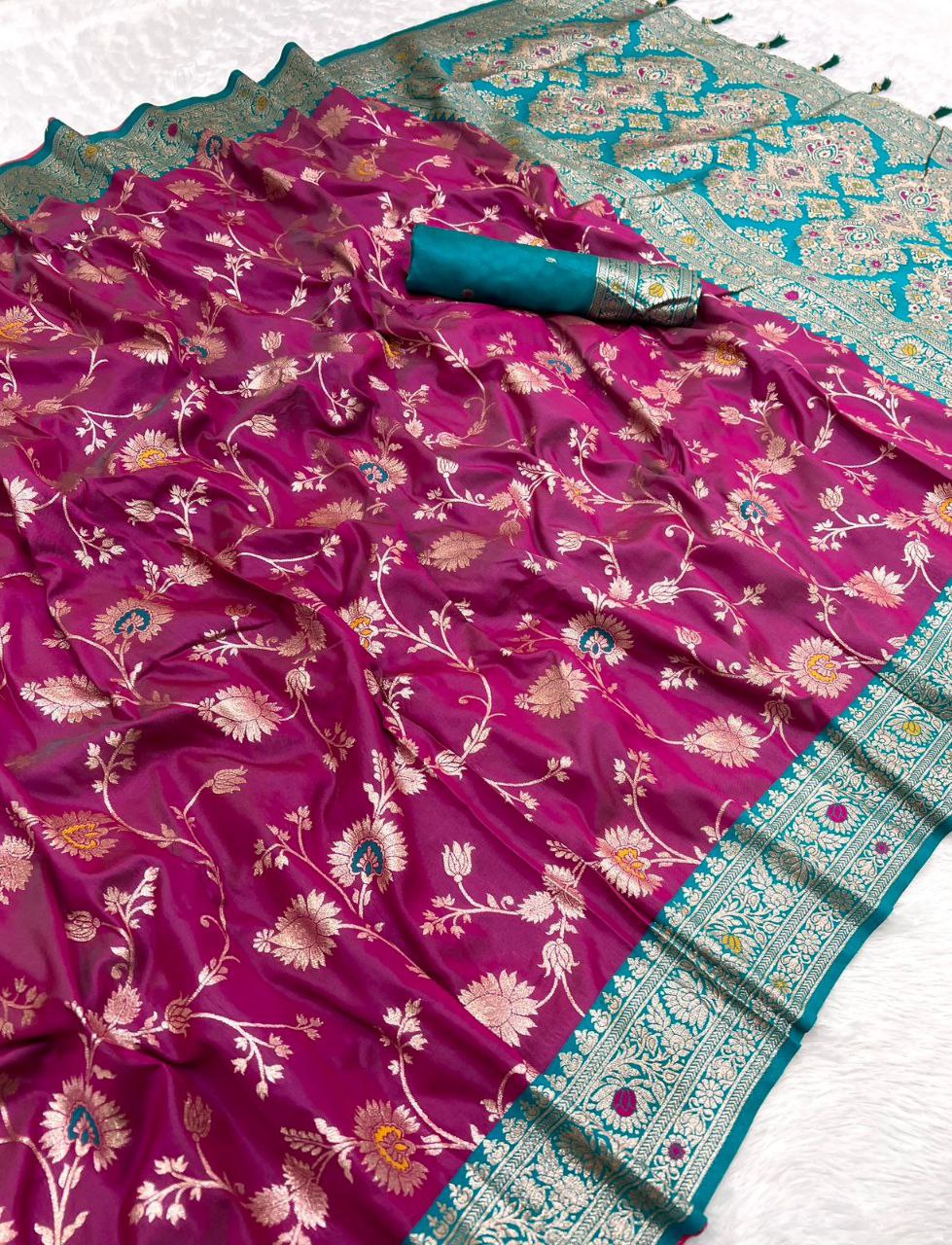 Mameraa Sarees Wine Soft Silk Blend Saree With Zari Weaving Meenakari Design-Wine