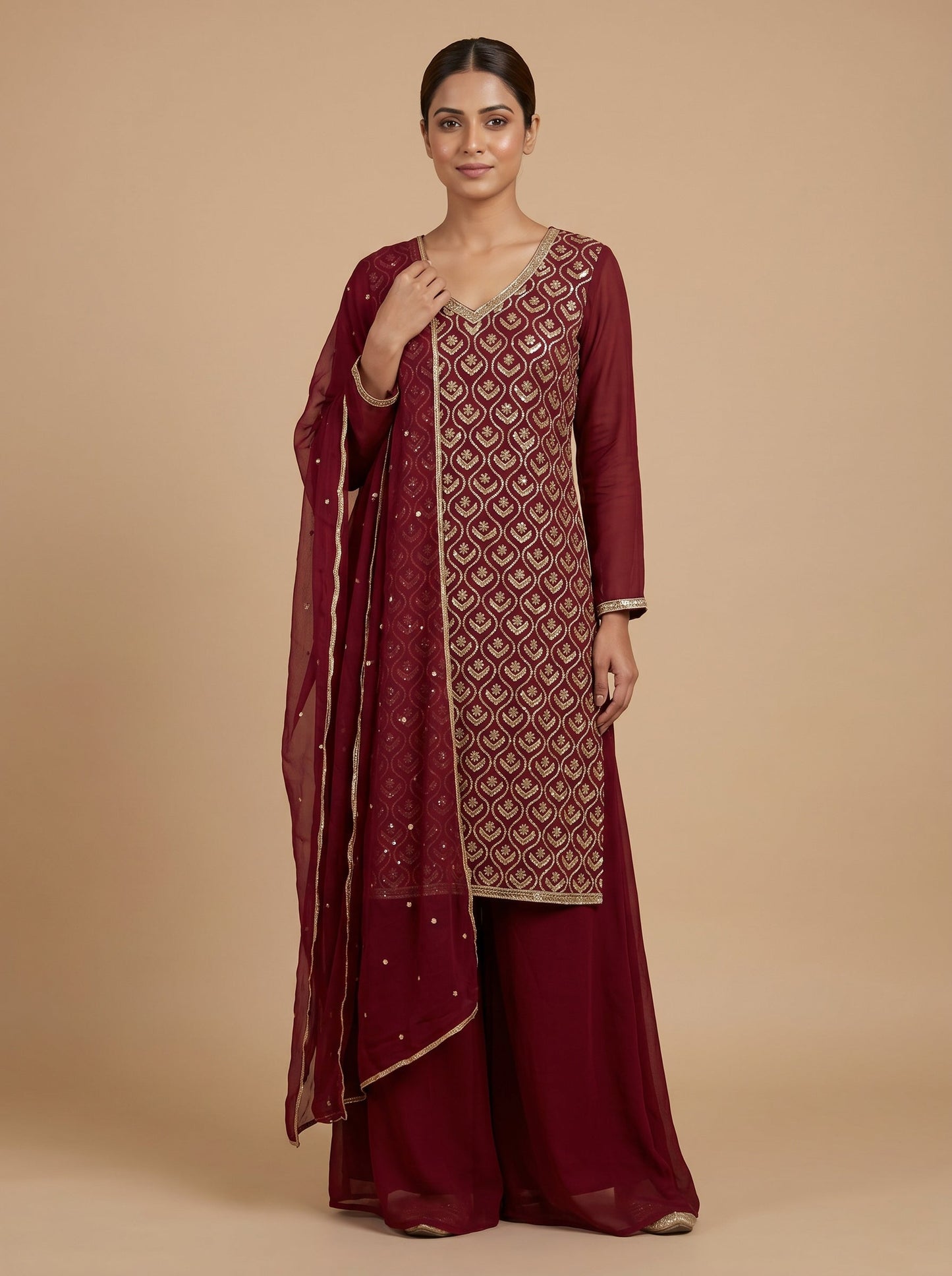 Wine Berry Sharara Set