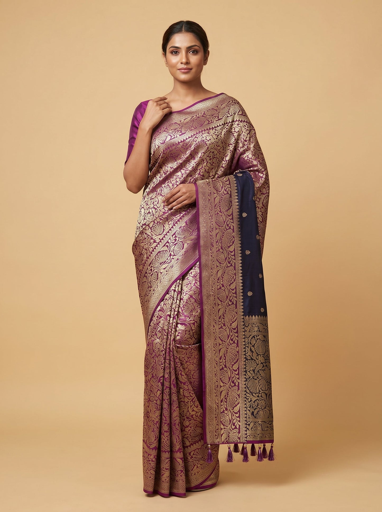 Wine Black Velvet Fusion Embroidered Saree
