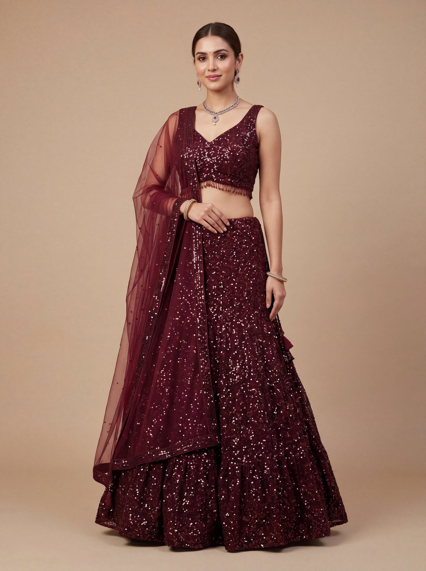 Wine Bridal Contemporary Rich Elegance Lehenga