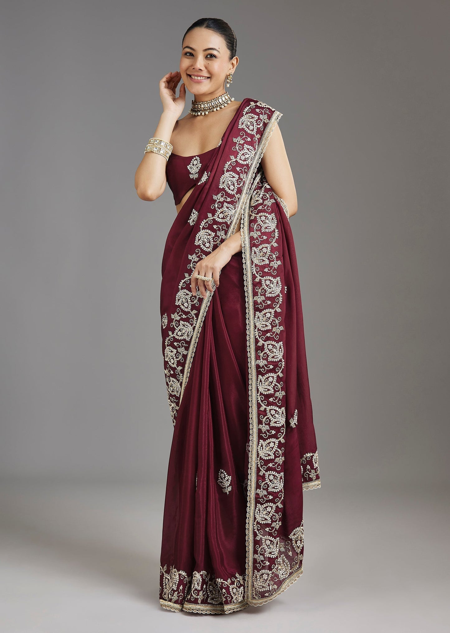 Wine Crepe Silk Saree