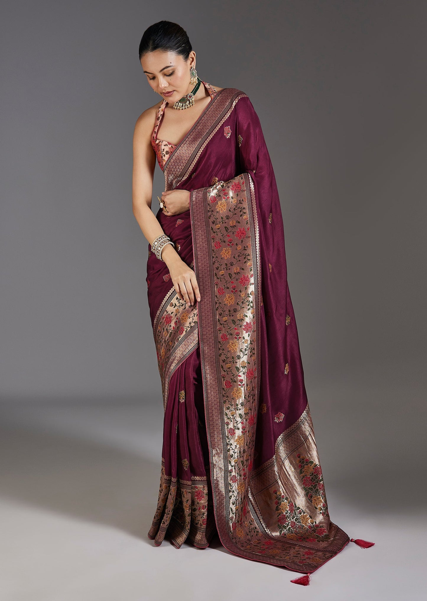 Wine Dola Silk Saree