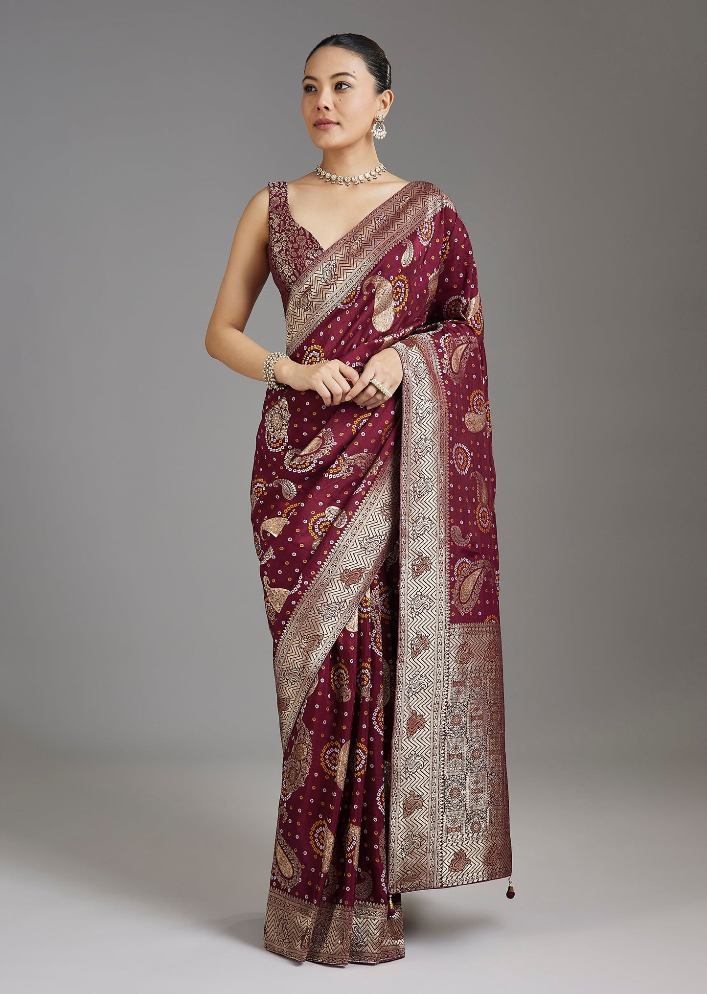 Wine Elegant Aura Dola Silk Saree