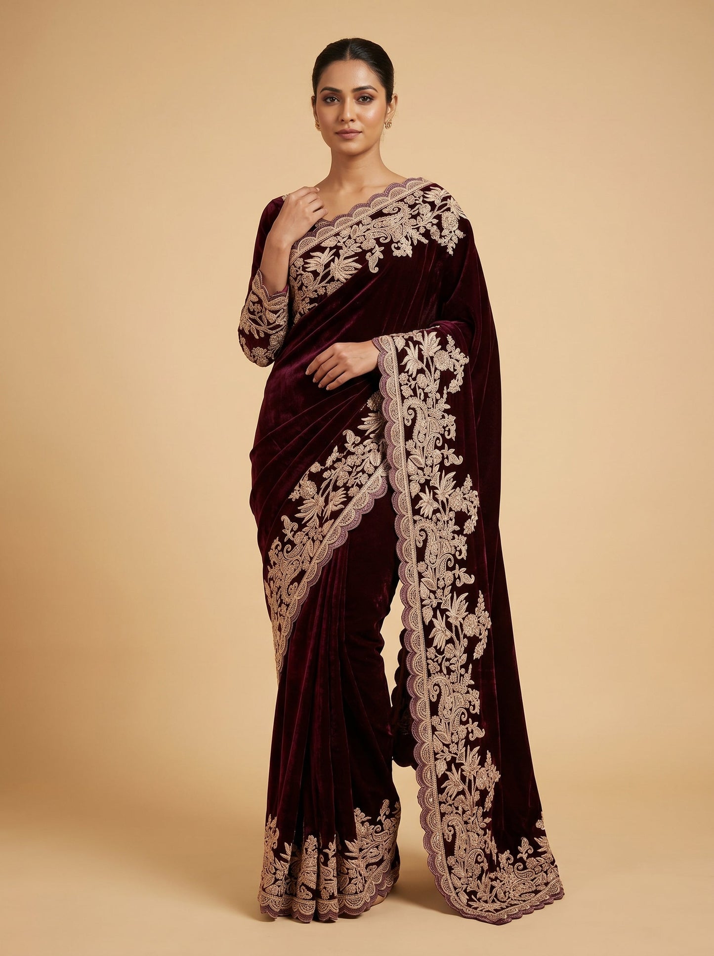 Wine Embroidered Saree with Deep Essence