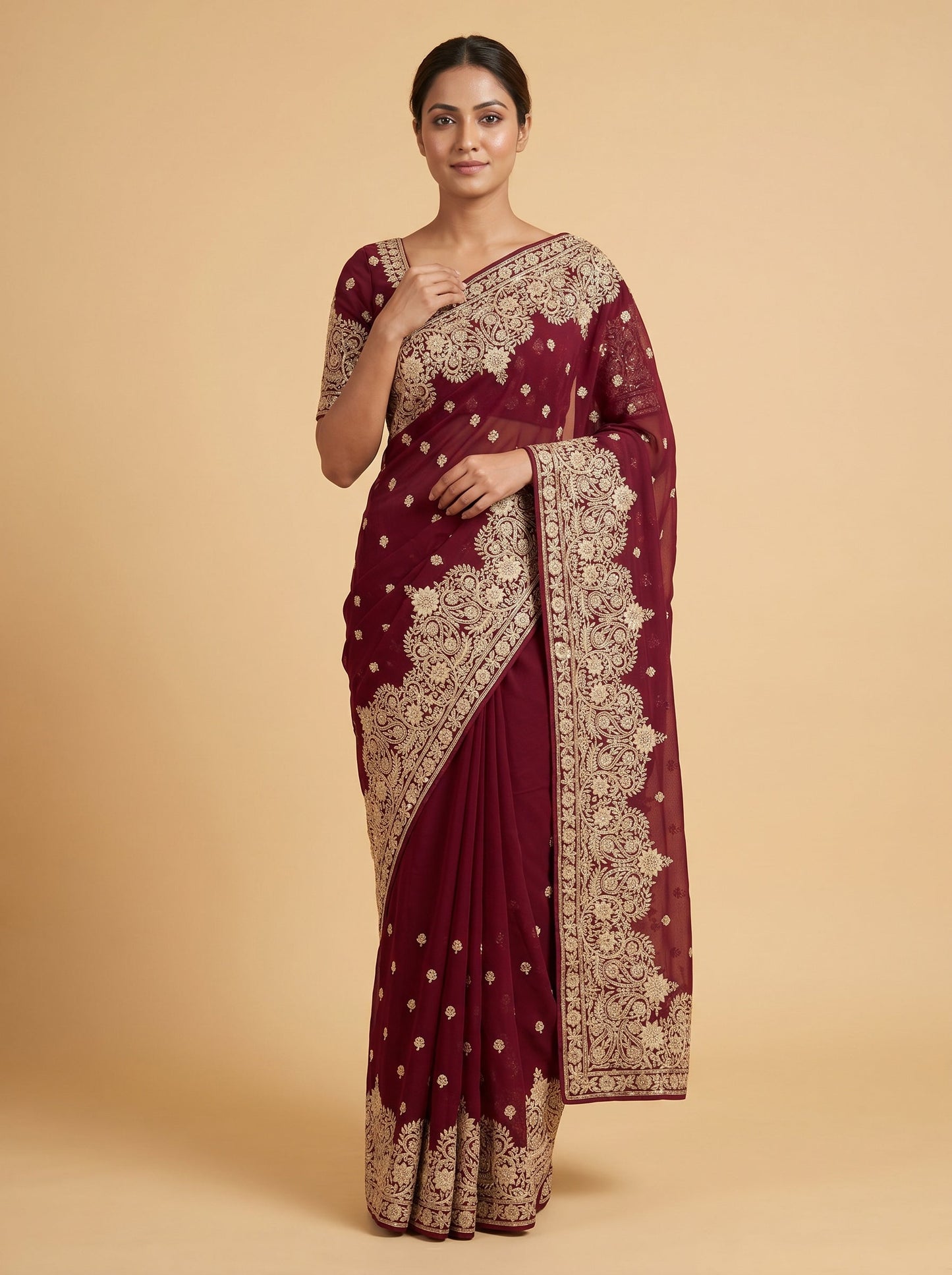 Wine Luxe Detail Embroidered Saree