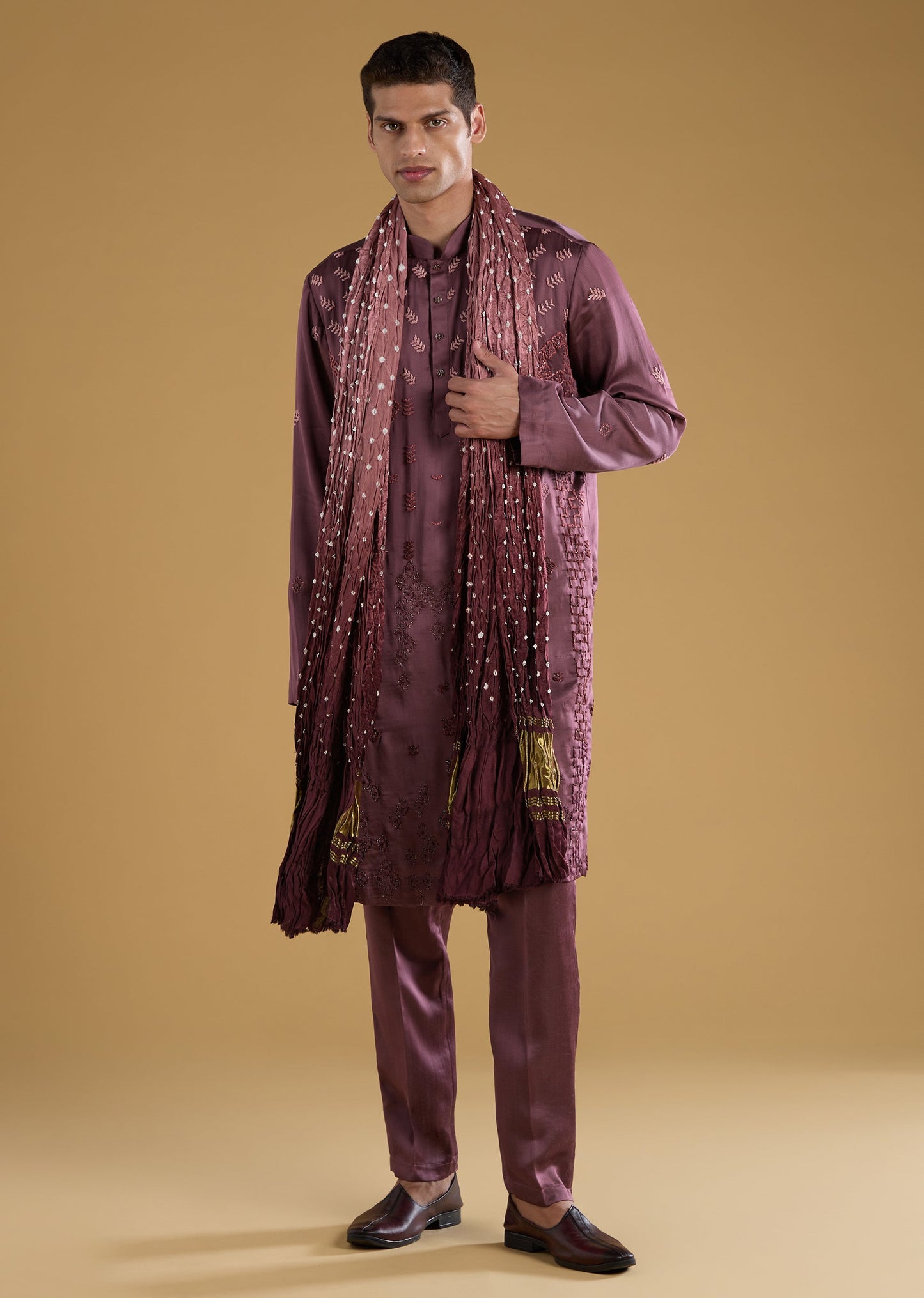 Wine Ombre Hand Dyed Bandhani Silk Dupatta