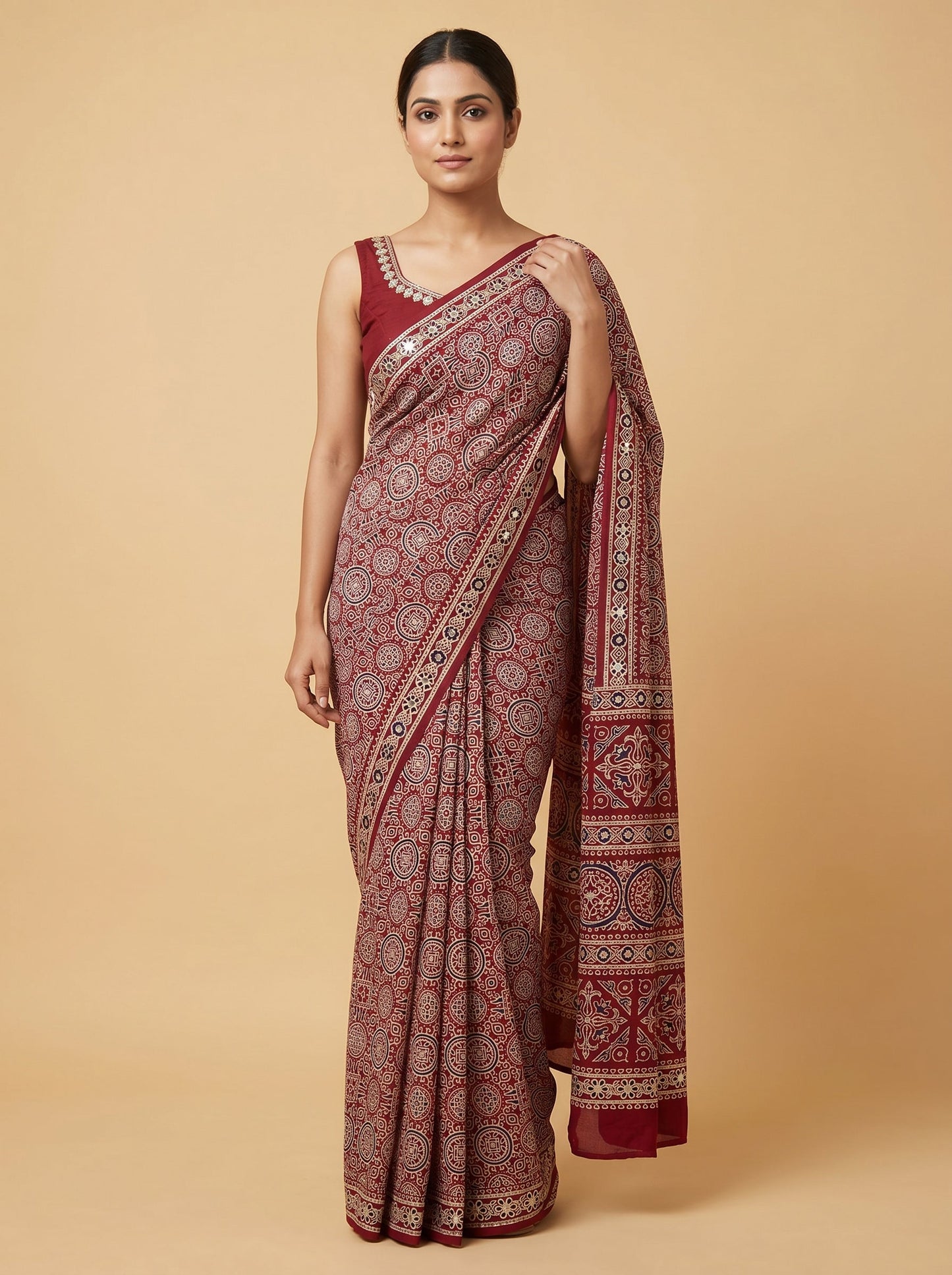 Wine Printed Saree