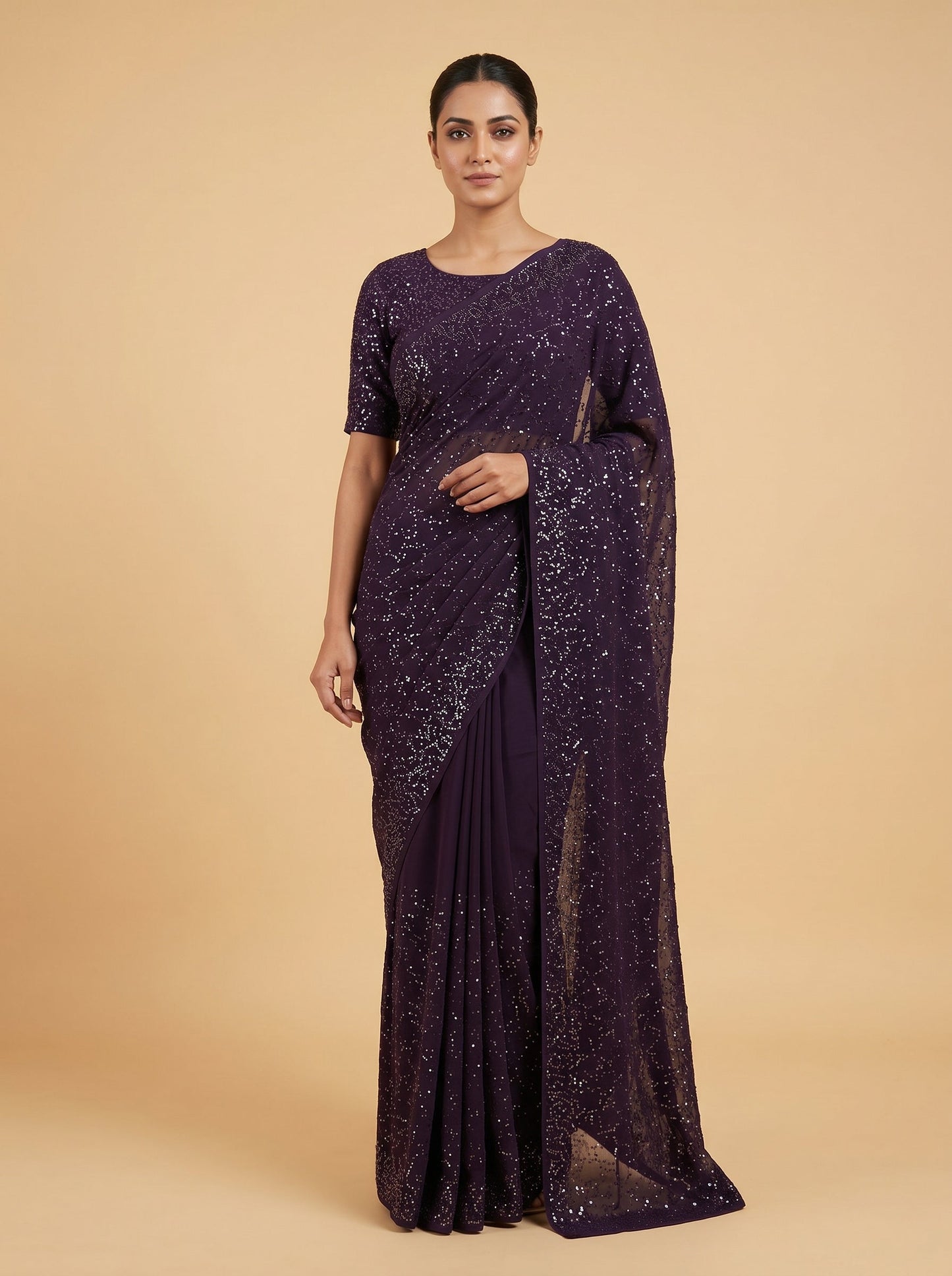 Wine Indulgent Embroidered Saree