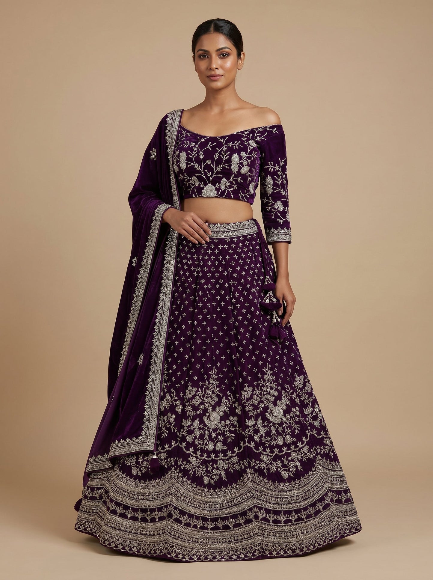 Wine Velvet Lehenga