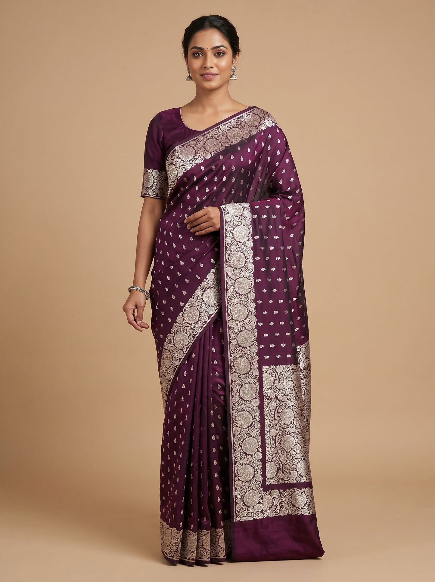 Wine Vintage Allure Handloom Saree