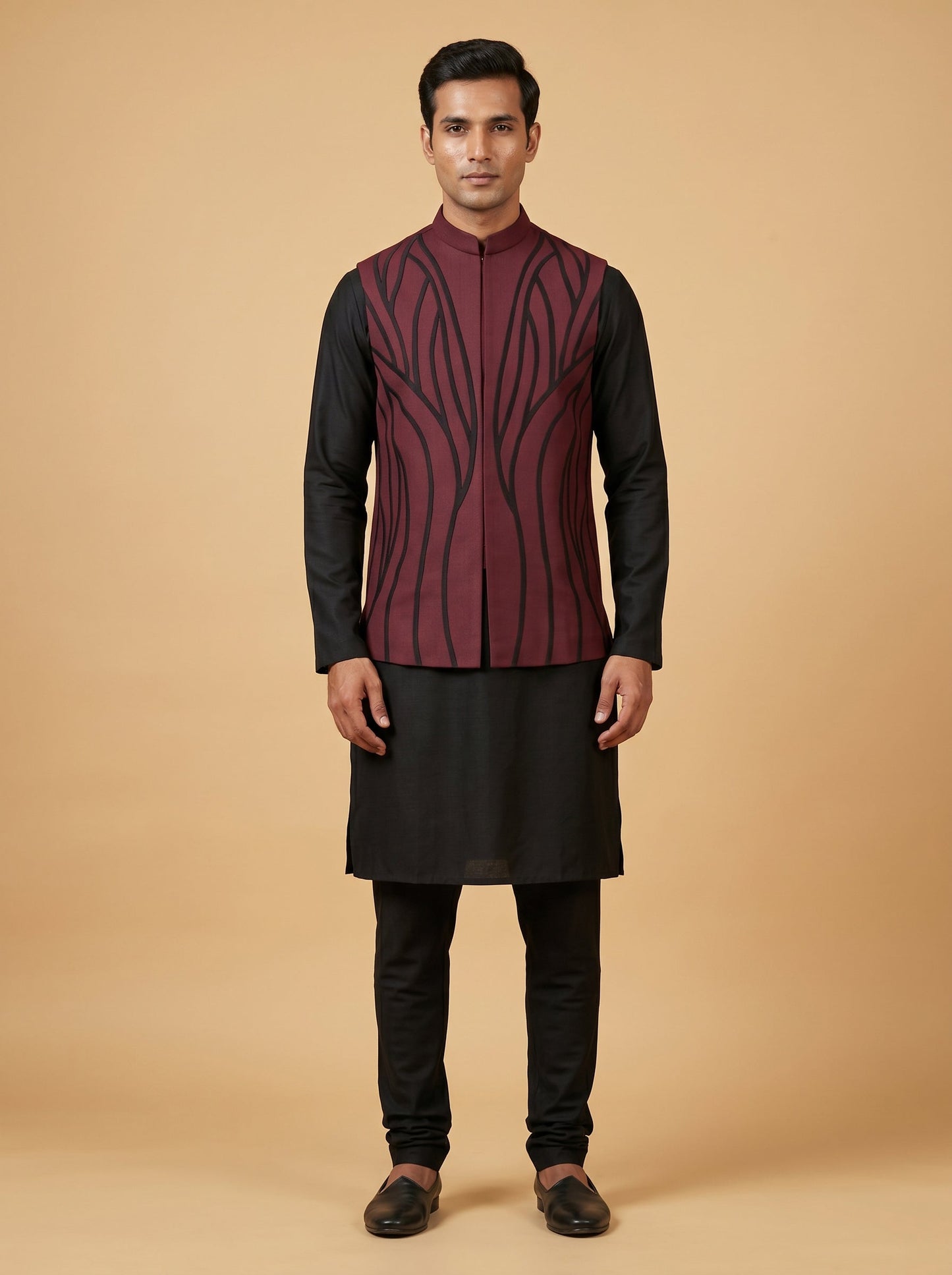 Wine Wedding Jacket Kurta Set