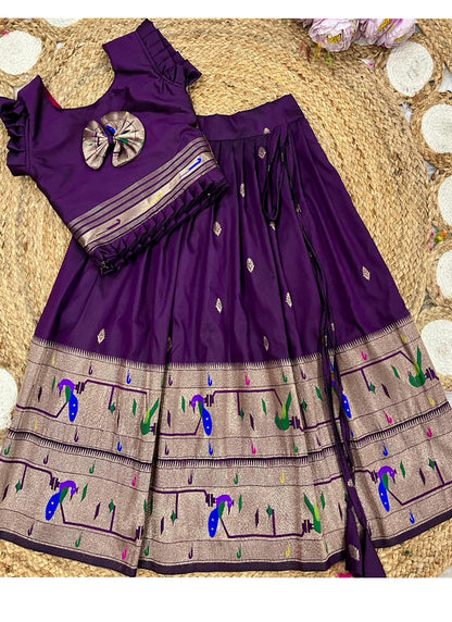 Evanik Designer Wine Soft Silk Paithani Design Lehenga Choli For Girls-Party & Ethnic Wear