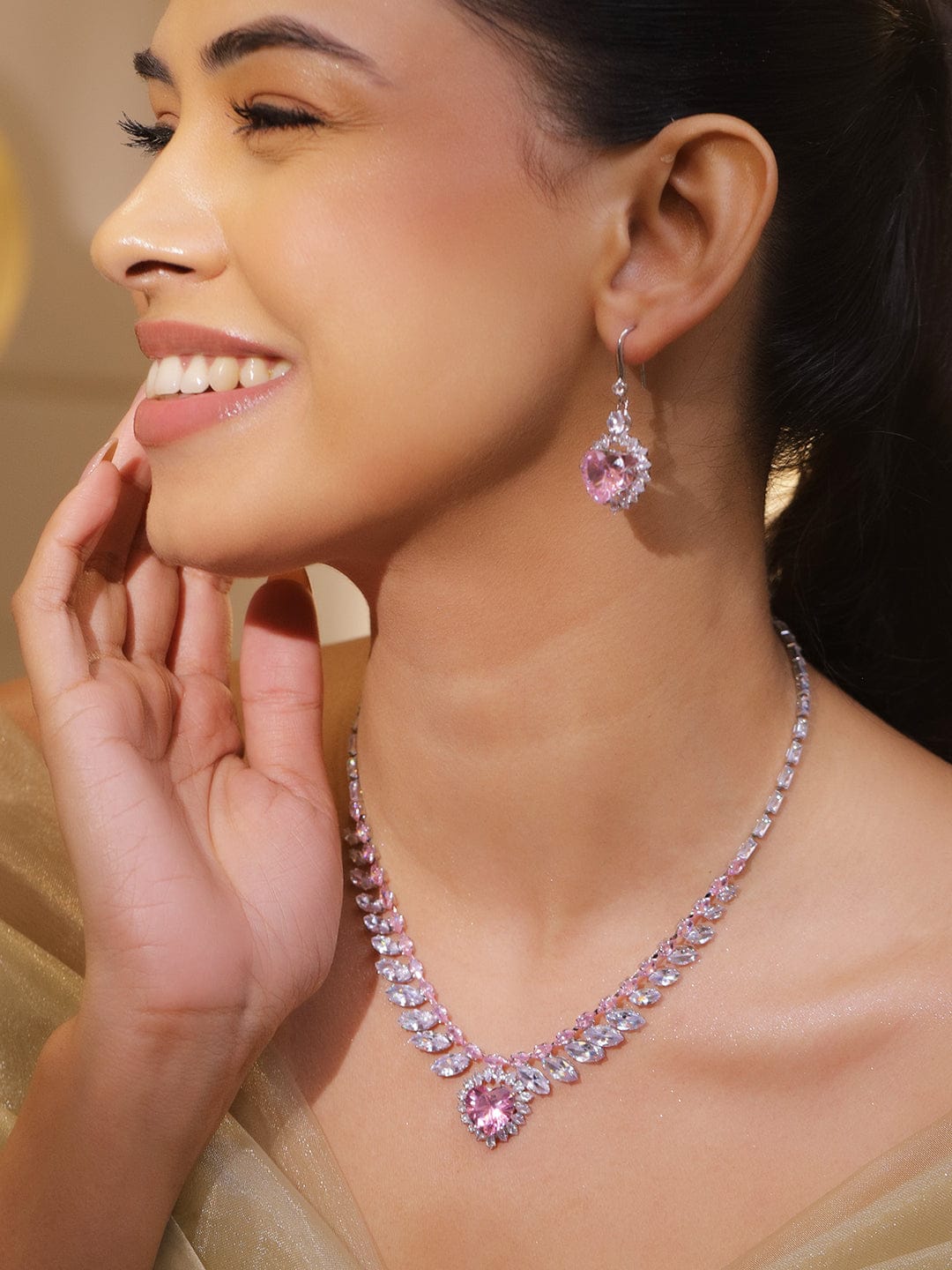 Wings of Freedom Crystal Necklace Set - Pink
