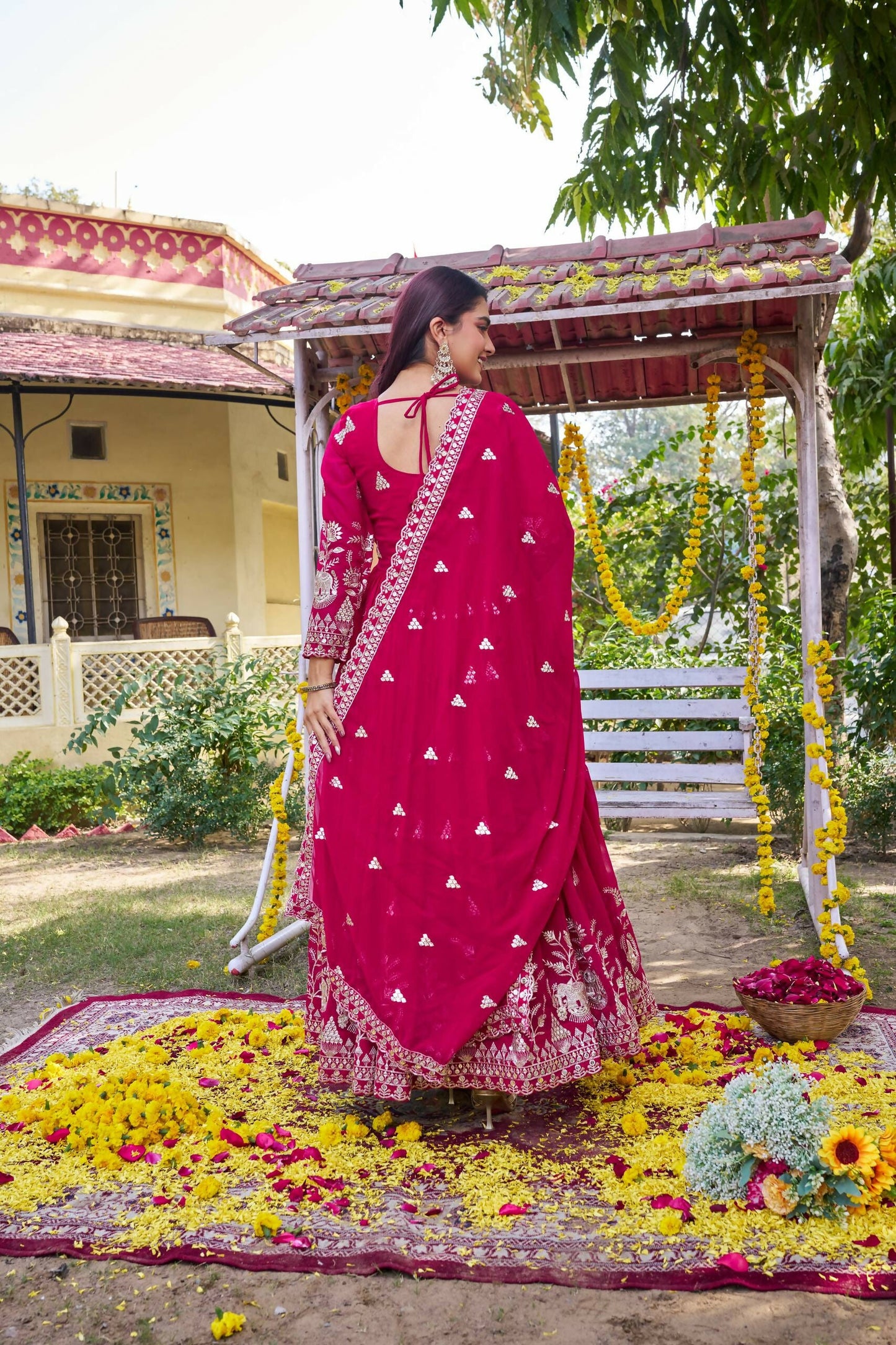 Teeya Creation Womens Casual Party Wear Heavy 7mm Sequence Embroidery Work Pink Gown Set