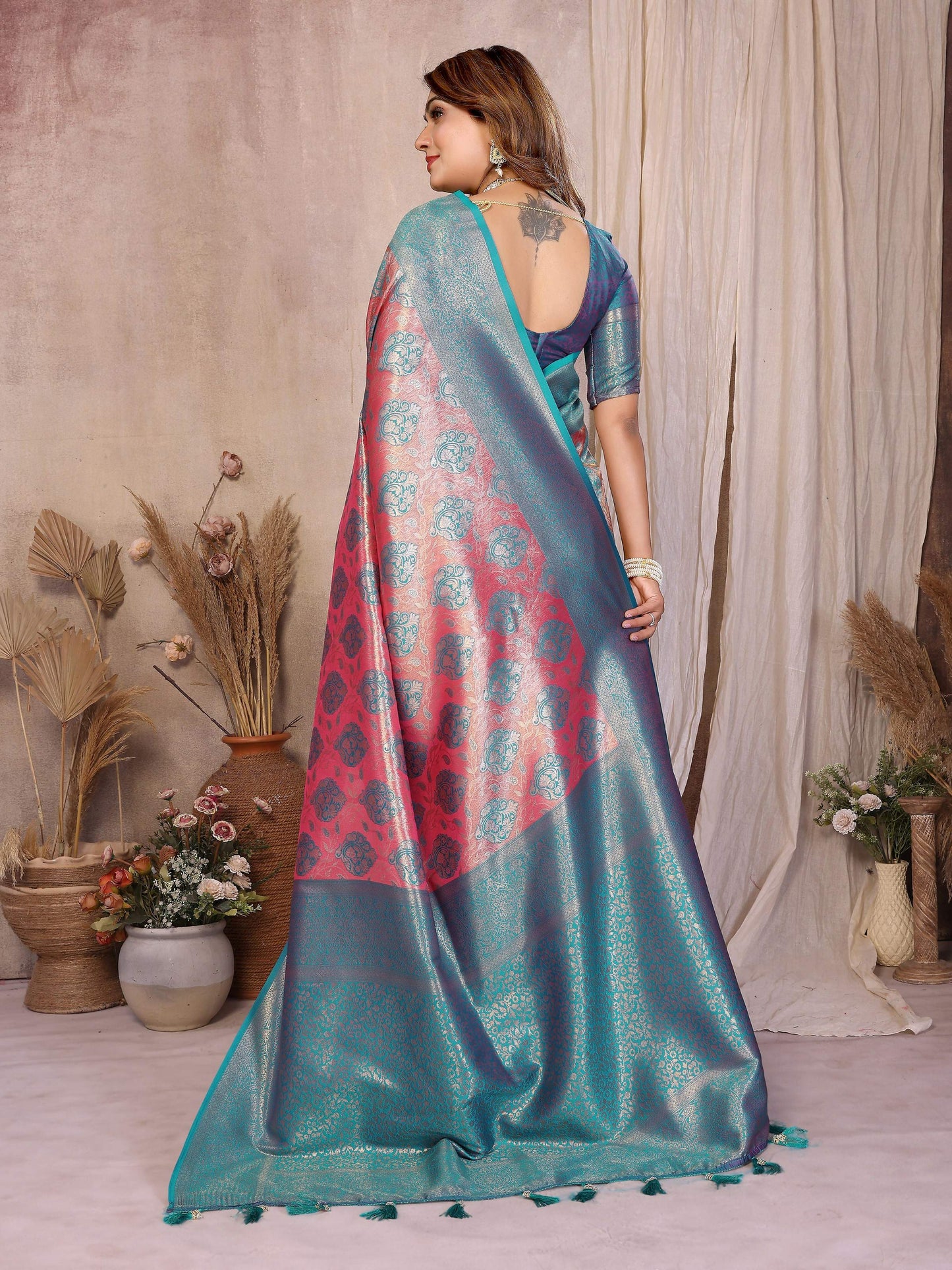 Aastha Fashion Aqua Banarasi Tissue Silk Weaving Saree