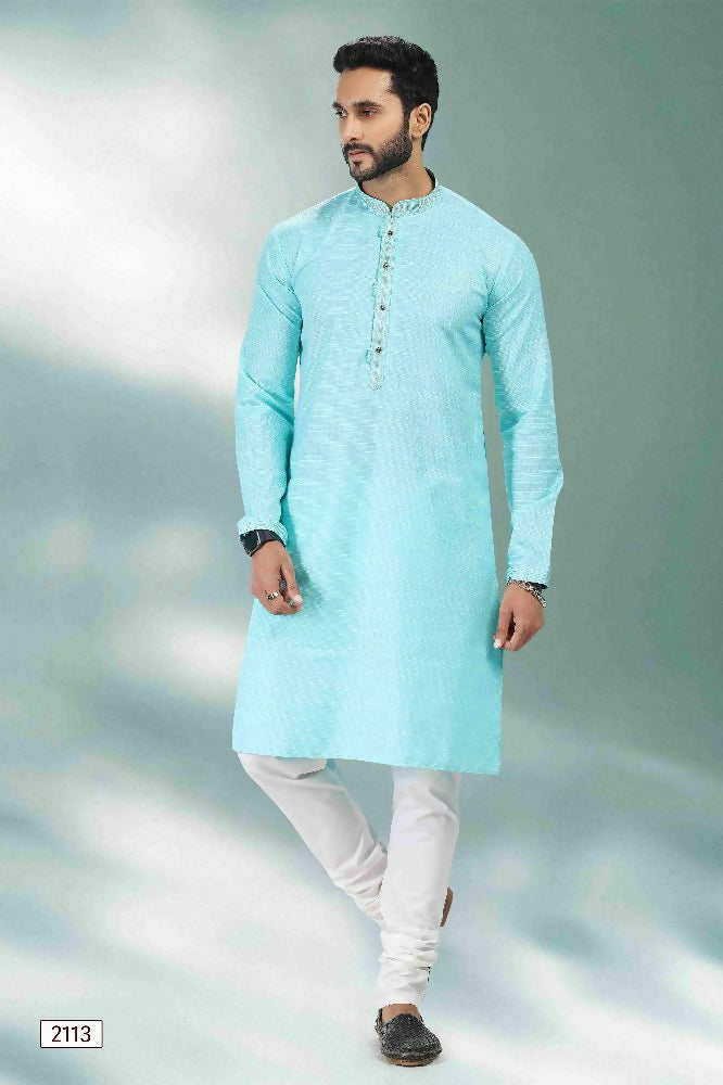 Raivat Ethnic Linen Cotton Pintux Work Kurta Pajama In Sky Blue Colour