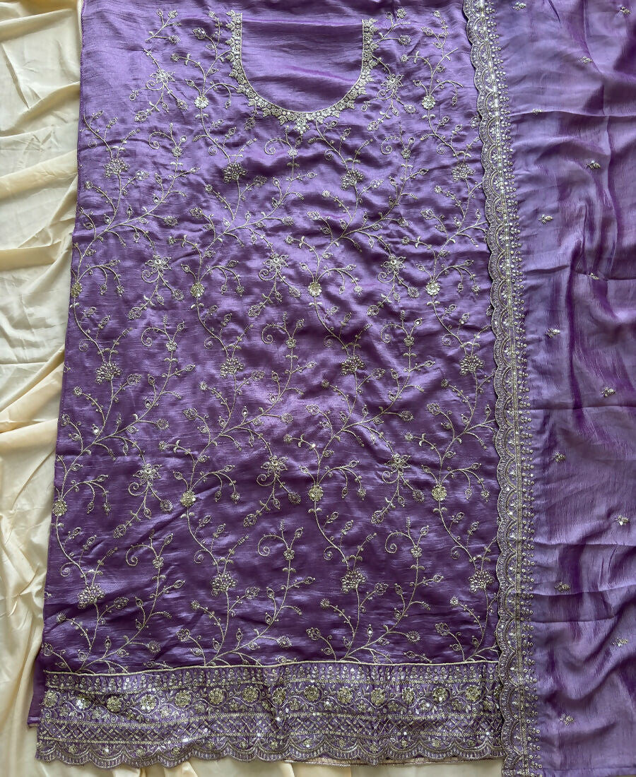 KC Lilac Silk Straight Suit For Women Heavy Embroidery Work