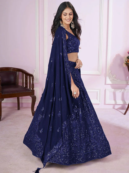 Tulsi Art Wonderful Navy Blue Sequins Georgette Wedding Wear Lehenga Choli