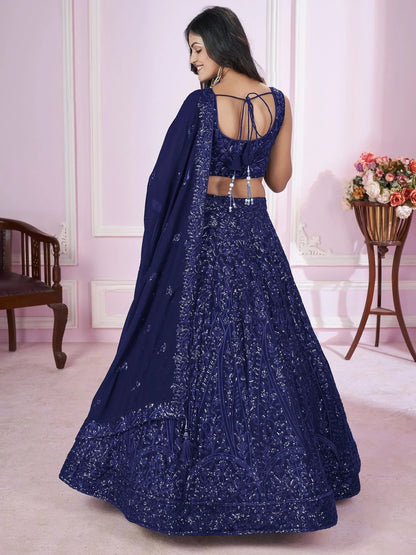 Tulsi Art Wonderful Navy Blue Sequins Georgette Wedding Wear Lehenga Choli