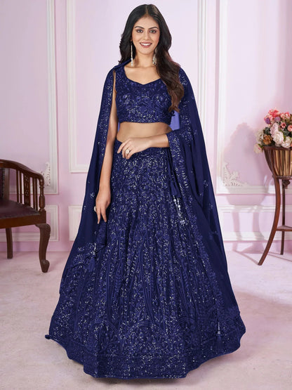 Tulsi Art Wonderful Navy Blue Sequins Georgette Wedding Wear Lehenga Choli