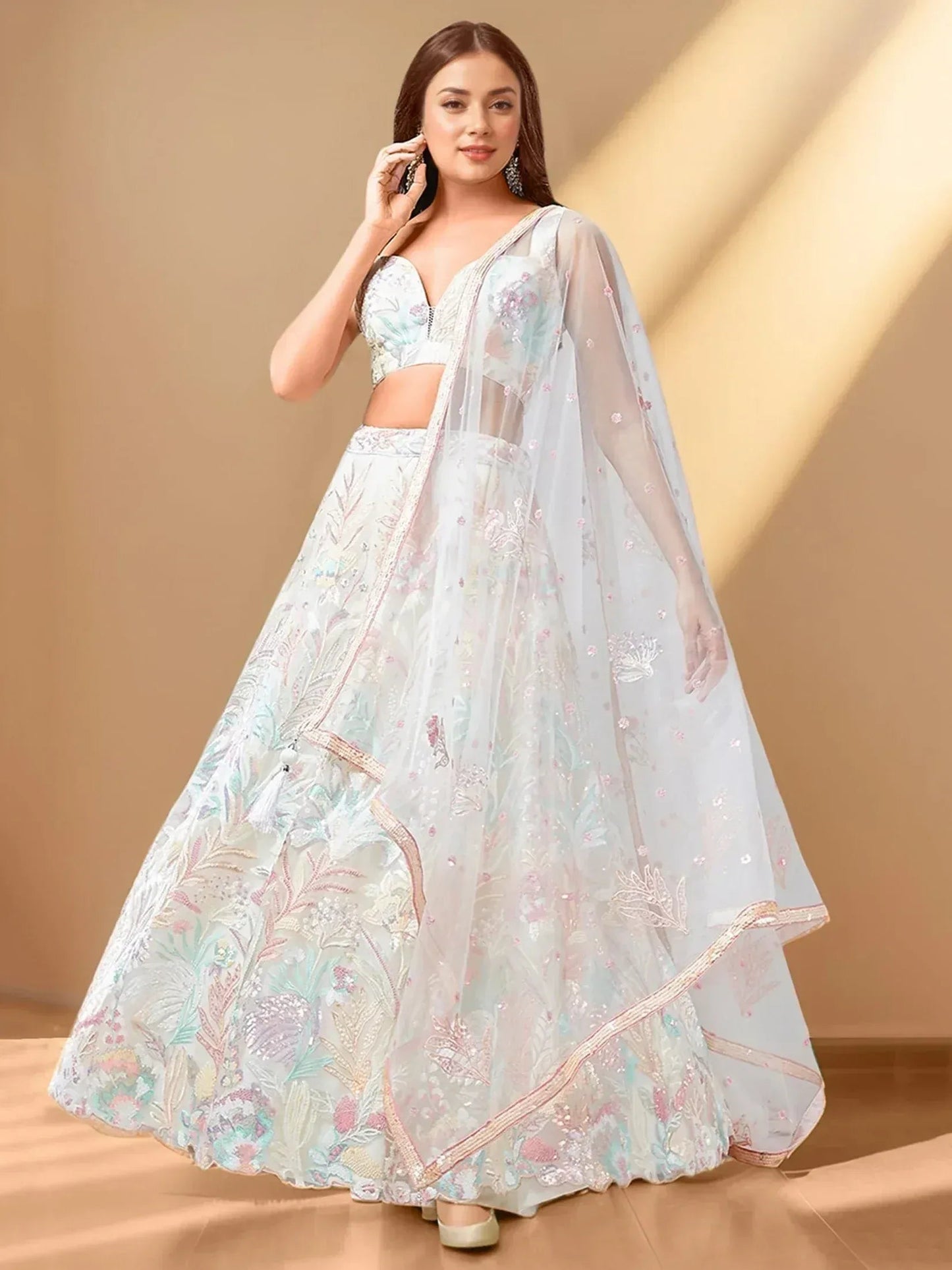 Tulsi Art Wonderful Off-White Sequins Net Reception Wear Lehenga Choli