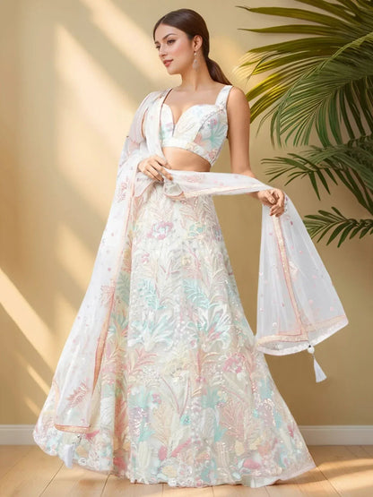 Tulsi Art Wonderful Off-White Sequins Net Reception Wear Lehenga Choli