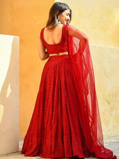 Tulsi Art Wonderful Red Sequins Georgette Sangeet Wear Lehenga Choli