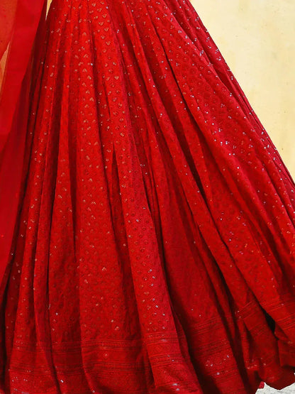 Tulsi Art Wonderful Red Sequins Georgette Sangeet Wear Lehenga Choli