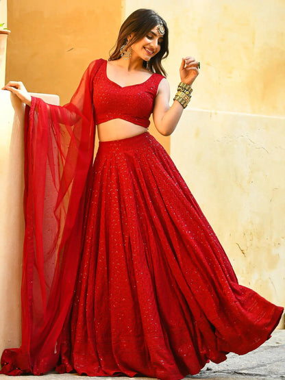 Tulsi Art Wonderful Red Sequins Georgette Sangeet Wear Lehenga Choli