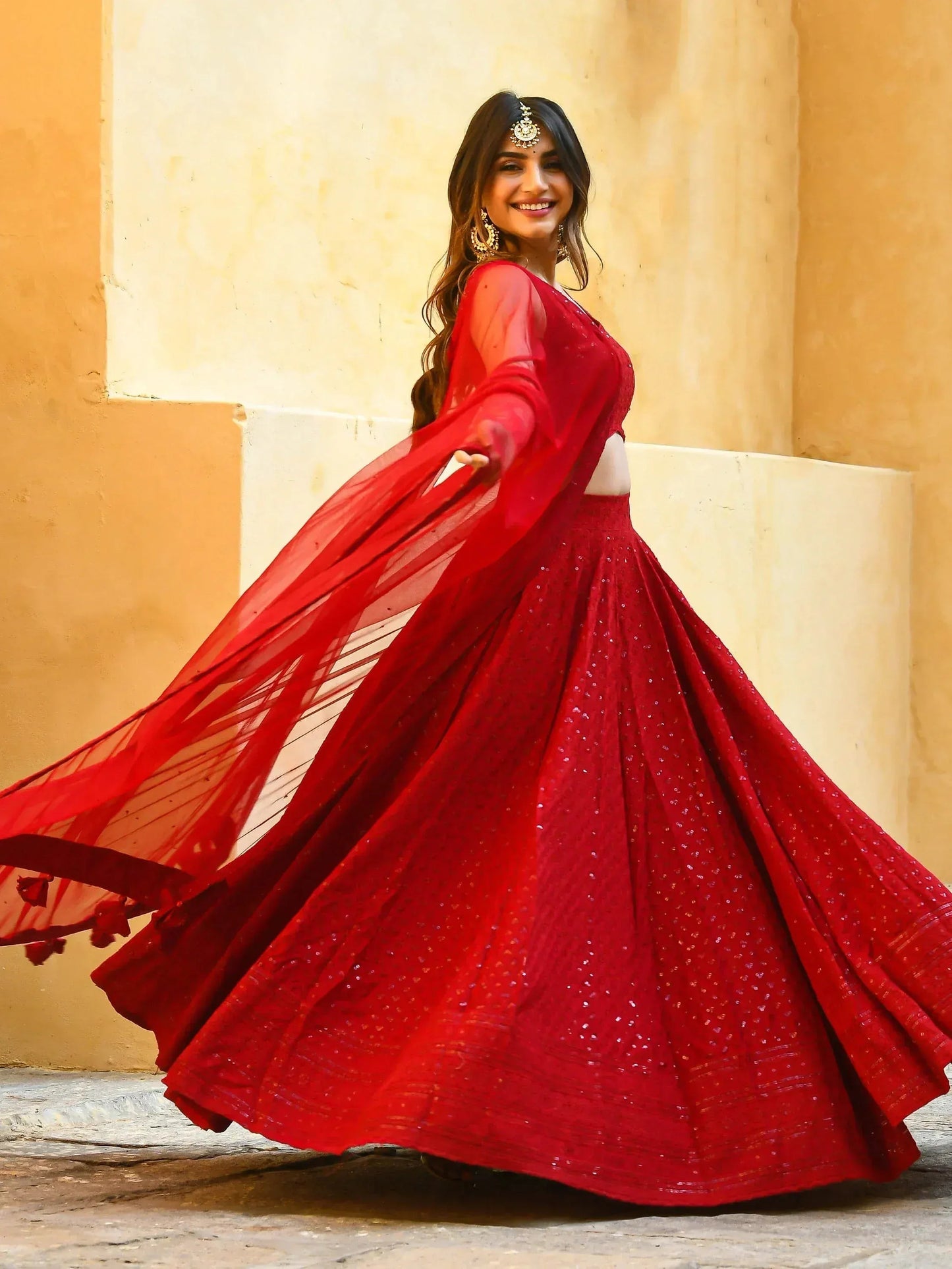 Tulsi Art Wonderful Red Sequins Georgette Sangeet Wear Lehenga Choli
