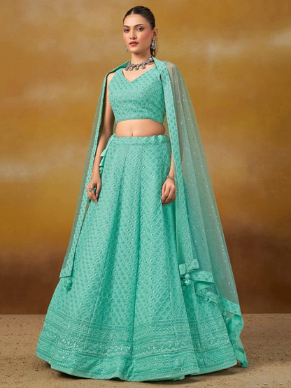 Tulsi Art Wonderful Sky-Blue Thread Work Georgette Wedding Wear Lehenga Choli
