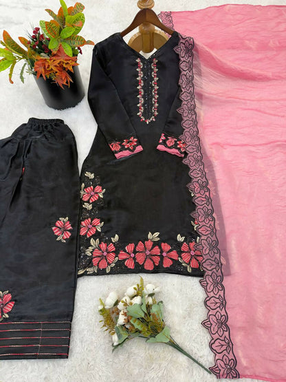 Teeya Creation Women's Fancy Stylish Heavy Embroidery Sequence Work With Rivet Moti Work Peach Kurta Set