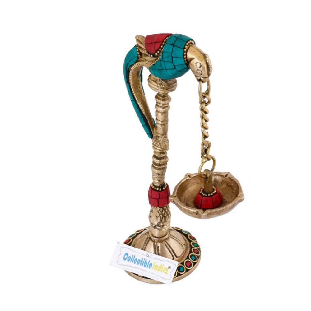 CraftVatika Brass Parrot Bird Diya Oil Lamp Stand Showpiece